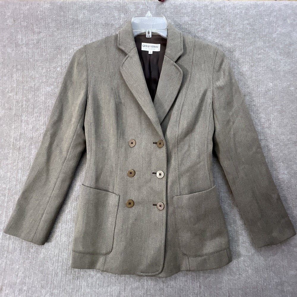 Armani Collezioni Womens 4 Wool Jacket Taupe Made Italy Minimalist Blazer READ